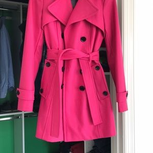 Calvin Klein Pea Coat (Wool Blend, Raspberry)